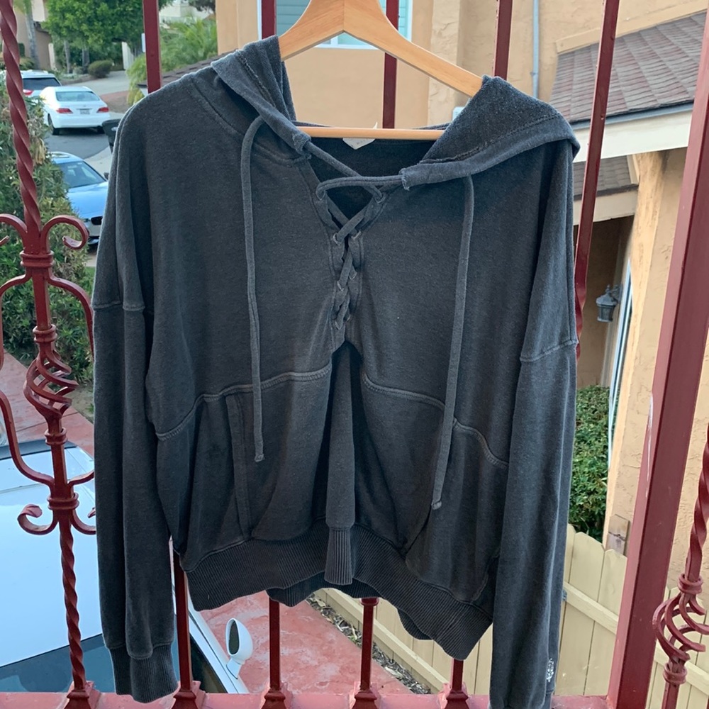 Gray Free People Cross-Tie Hoodie
